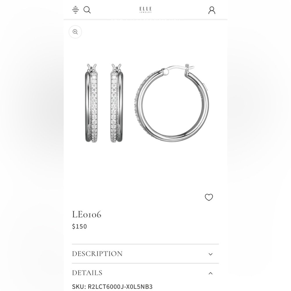 Elle Sterling Silver Rhodium Plated and Cubic Zirconia Hoop Earrings- 26mm